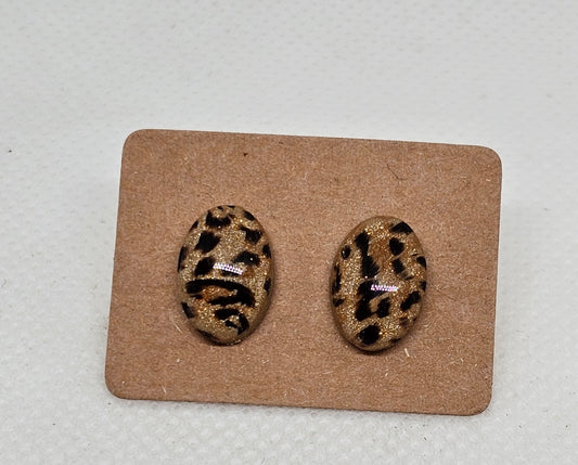 Leopard mini oval stud earrings